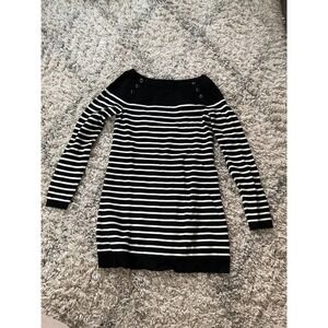 White House Black Market Striped Boat Neck Sweater Black White‎ Size S